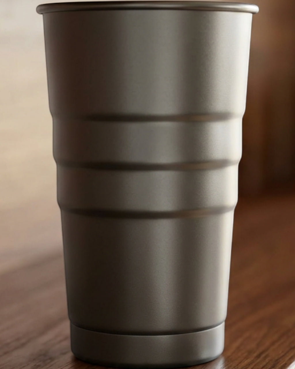 Pelfu Ribbed Stackable Single-Wall Stainless Steel Beer Cup 20 oz Smoke Gray - Lifestyle view